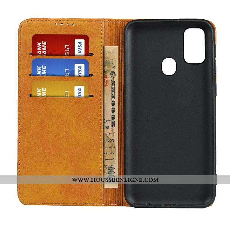 Flip Cover Samsung Galaxy M21 Cuir Fendu Élégance
