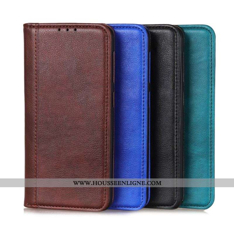 Flip Cover Samsung Galaxy M32 Cuir Litchi Fendu Élégance
