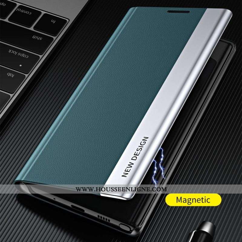 Flip Cover Samsung Galaxy M52 5G Simili Cuir Litchi Fermoir Magnétique