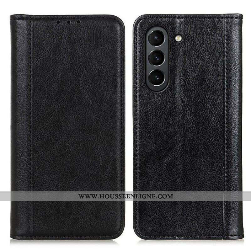 Flip Cover Samsung Galaxy S21 FE Cuir Litchi Fendu Élégance