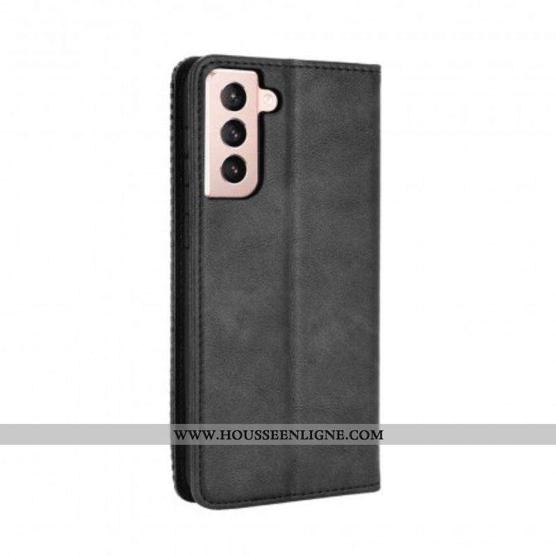 Flip Cover Samsung Galaxy S21 Plus 5G Effet Cuir Vintage Stylisé