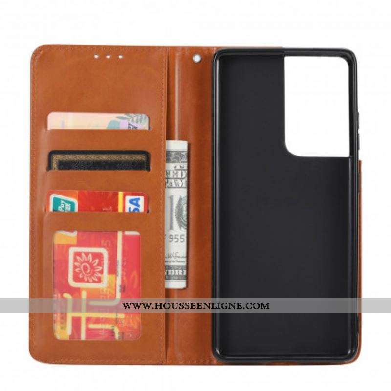 Flip Cover Samsung Galaxy S21 Ultra 5G Simili Cuir Porte-Cartes