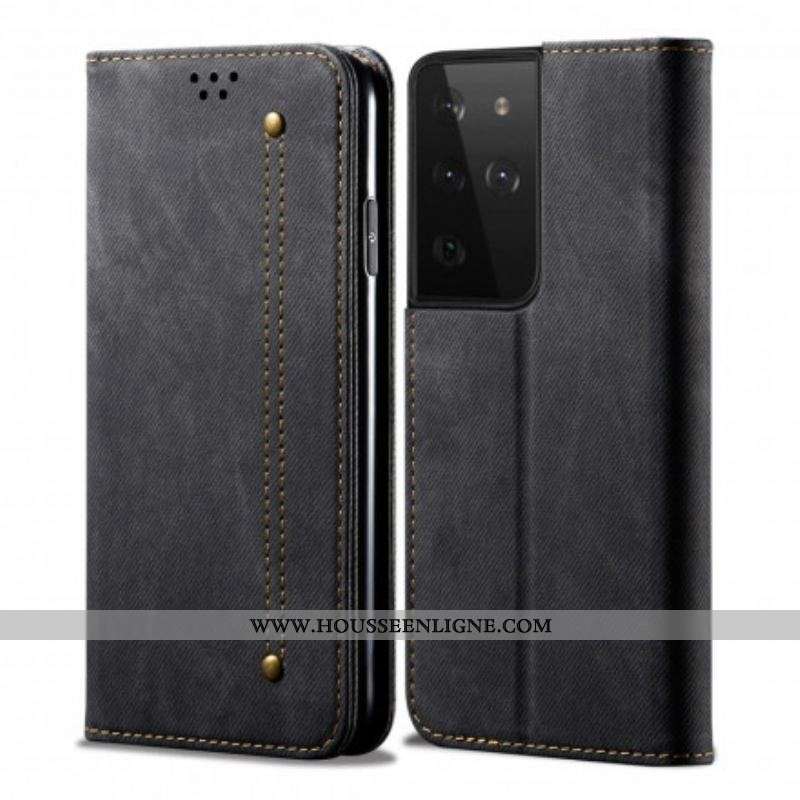 Flip Cover Samsung Galaxy S21 Ultra 5G Tissu Jeans
