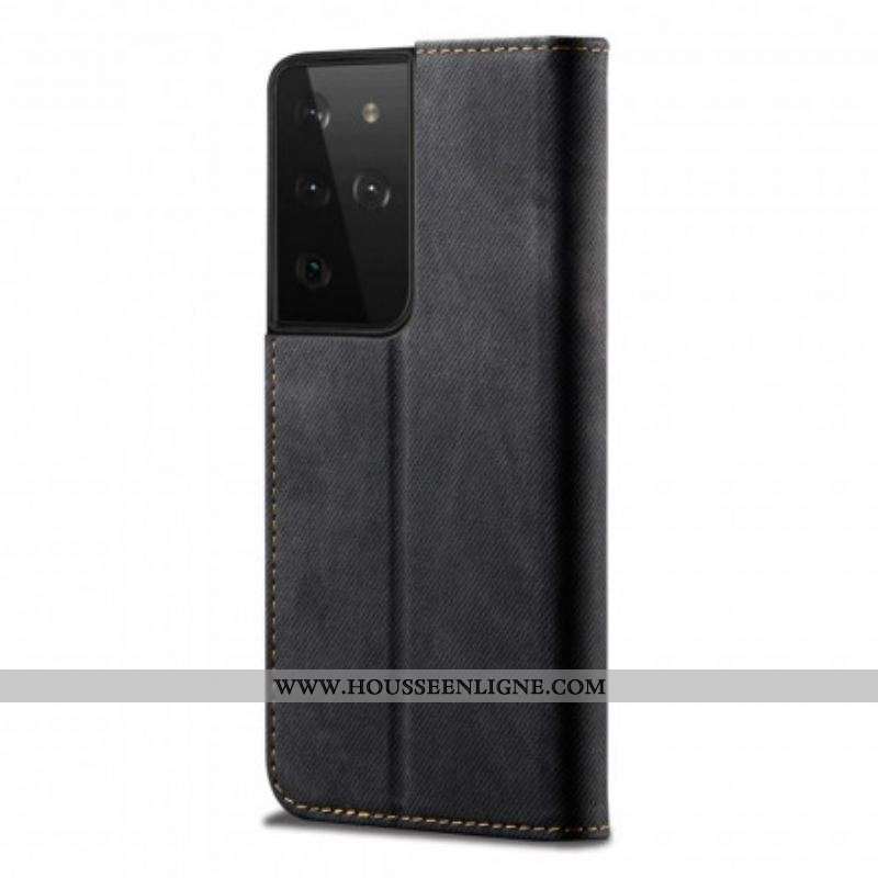 Flip Cover Samsung Galaxy S21 Ultra 5G Tissu Jeans