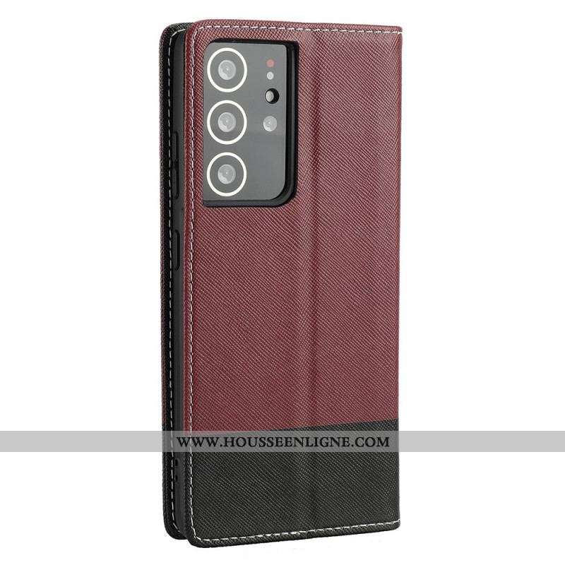 Flip Cover Samsung Galaxy S21 ultra 5G Simili Cuir Bicolore Texturée