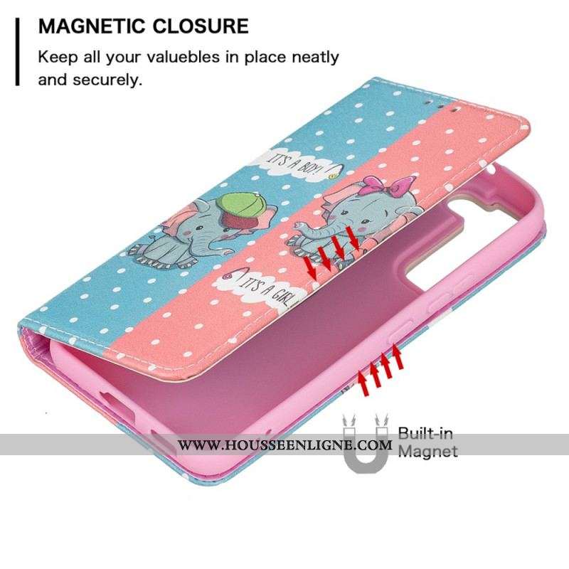 Flip Cover Samsung Galaxy S22 5G Bébés Éléphants