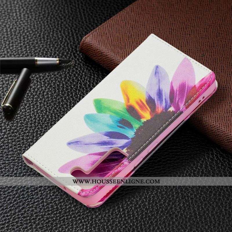 Flip Cover Samsung Galaxy S22 5G Fleur Aquarelle