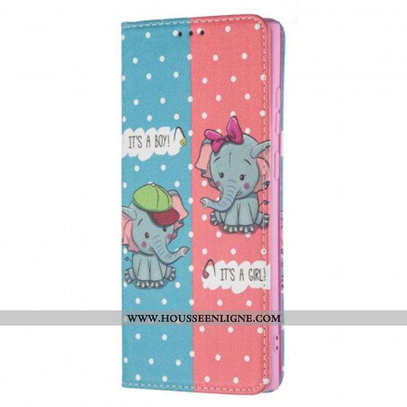 Flip Cover Samsung Galaxy S22 Ultra 5G Bébés Éléphants