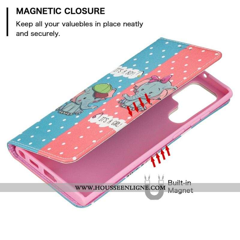 Flip Cover Samsung Galaxy S22 Ultra 5G Bébés Éléphants