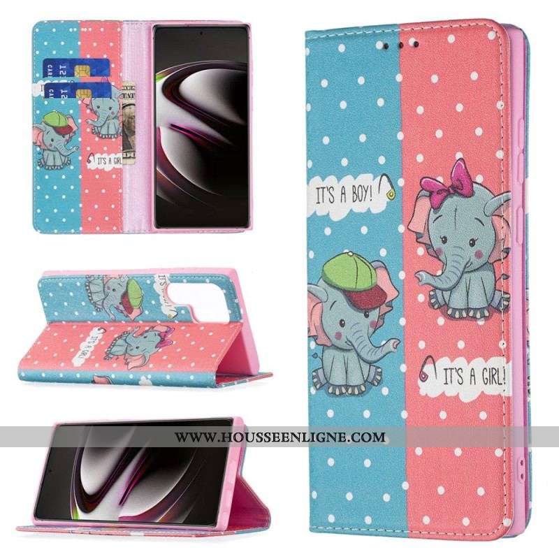 Flip Cover Samsung Galaxy S22 Ultra 5G Bébés Éléphants