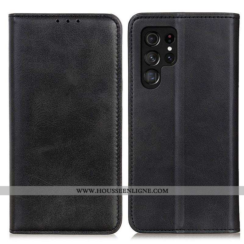 Flip Cover Samsung Galaxy S22 Ultra 5G Cuir Fendu Élégance