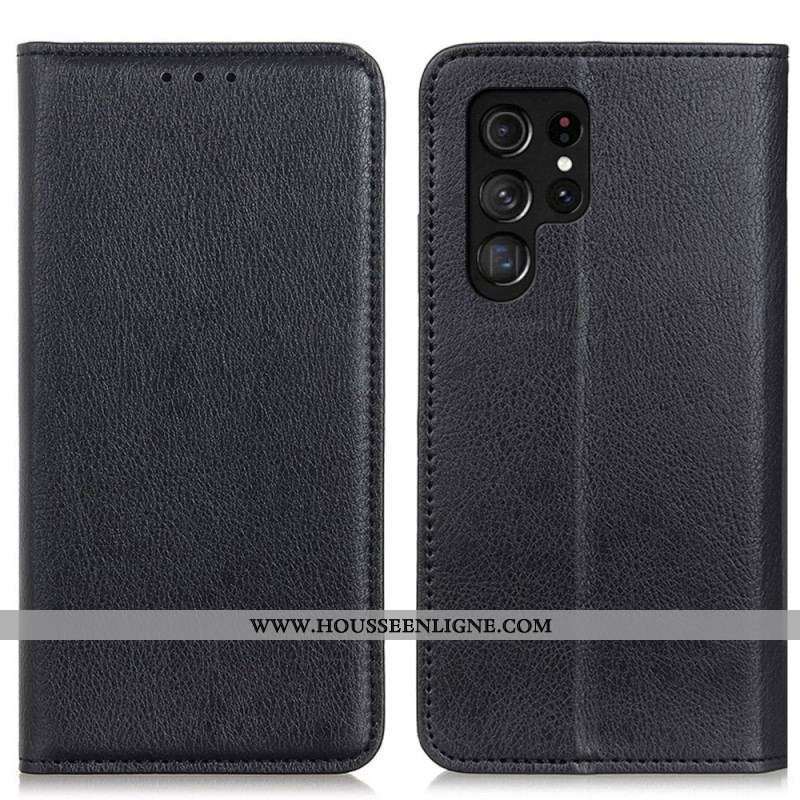 Flip Cover Samsung Galaxy S22 Ultra 5G Cuir Litchi Fendu Élégance