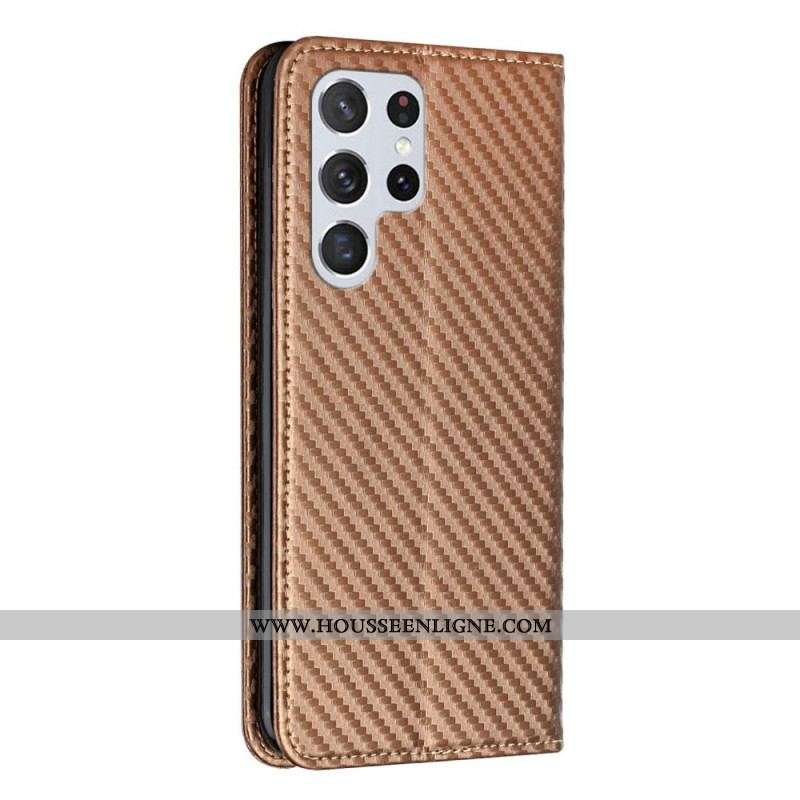 Flip Cover Samsung Galaxy S22 Ultra 5G Fibre Carbone à Lanière