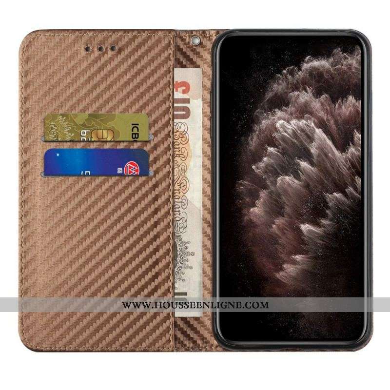 Flip Cover Samsung Galaxy S22 Ultra 5G Fibre Carbone à Lanière