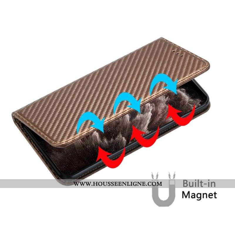 Flip Cover Samsung Galaxy S22 Ultra 5G Fibre Carbone à Lanière