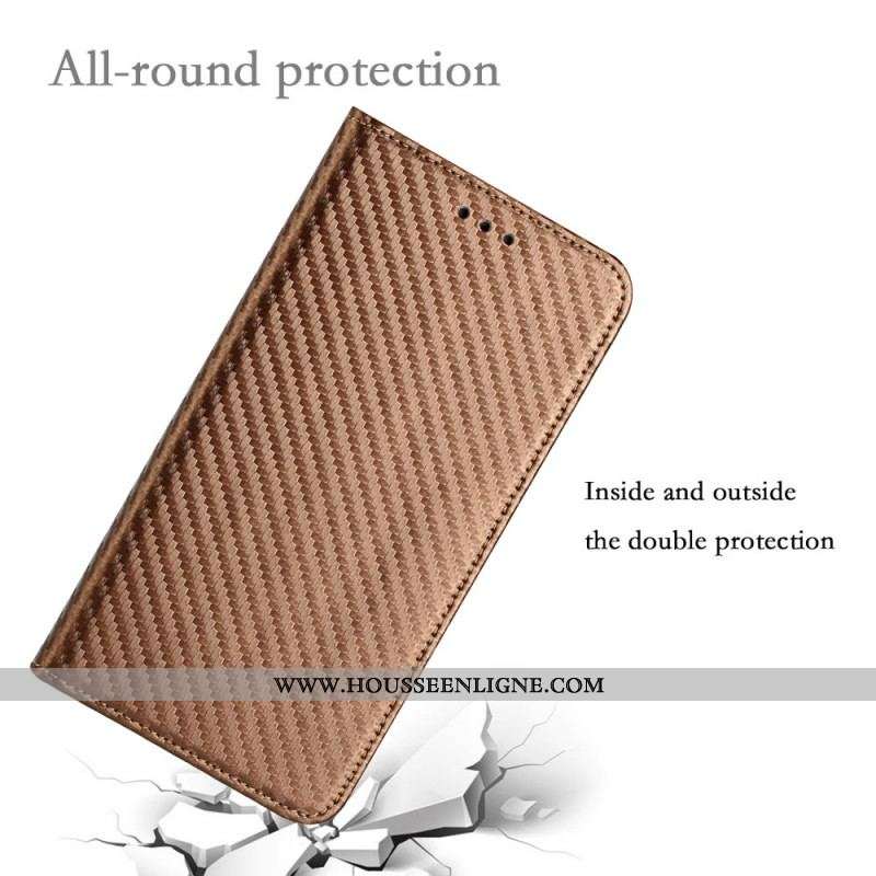Flip Cover Samsung Galaxy S22 Ultra 5G Fibre Carbone à Lanière