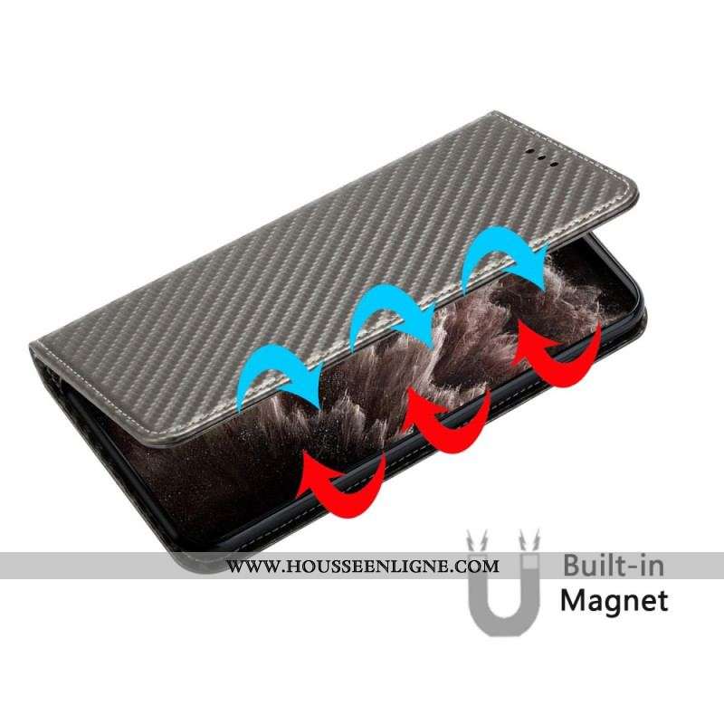 Flip Cover Samsung Galaxy S23 5G Style Fibre Carbone à Lanière