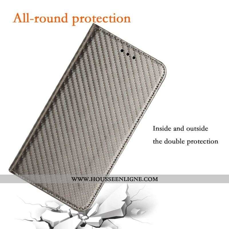 Flip Cover Samsung Galaxy S23 5G Style Fibre Carbone à Lanière