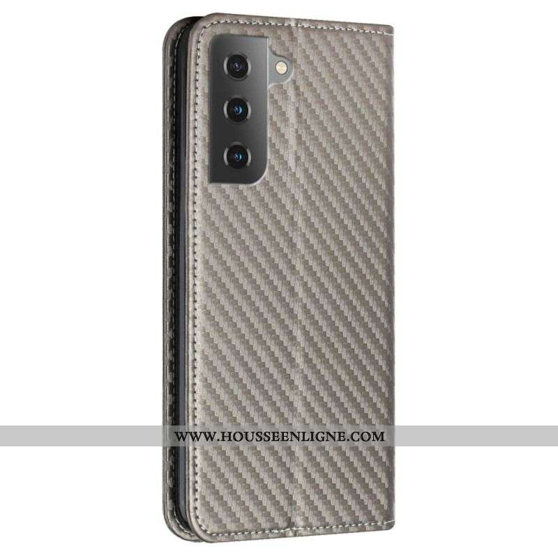 Flip Cover Samsung Galaxy S23 5G Style Fibre Carbone à Lanière