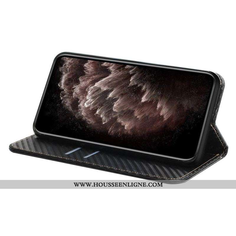Flip Cover Samsung Galaxy S23 Plus 5G Style Fibre Carbone à Lanière