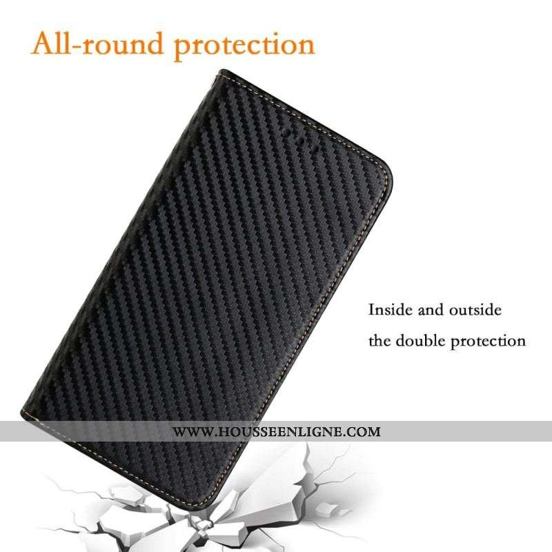 Flip Cover Samsung Galaxy S23 Plus 5G Style Fibre Carbone à Lanière