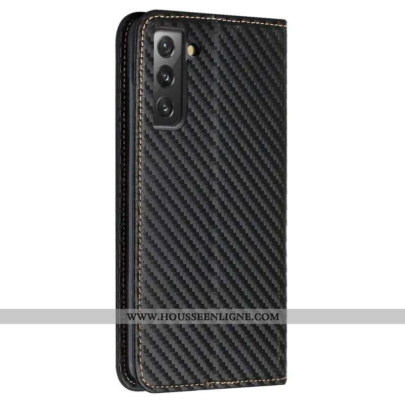 Flip Cover Samsung Galaxy S23 Plus 5G Style Fibre Carbone à Lanière