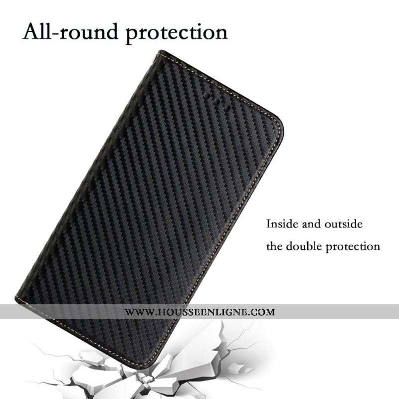 Flip Cover Samsung Galaxy S23 Ultra 5G Style Fibre Carbone à Lanière