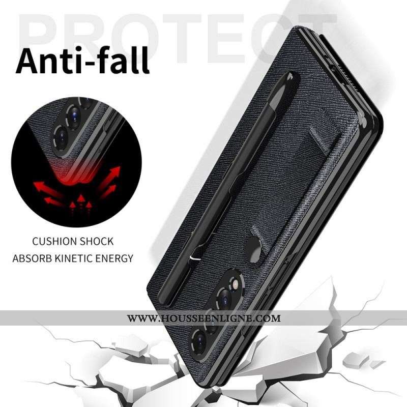 Flip Cover Samsung Galaxy Z Fold 3 5G Miroir Porte-Stylet et Sangle