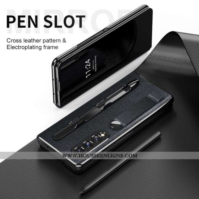 Flip Cover Samsung Galaxy Z Fold 3 5G Miroir Porte-Stylet et Sangle