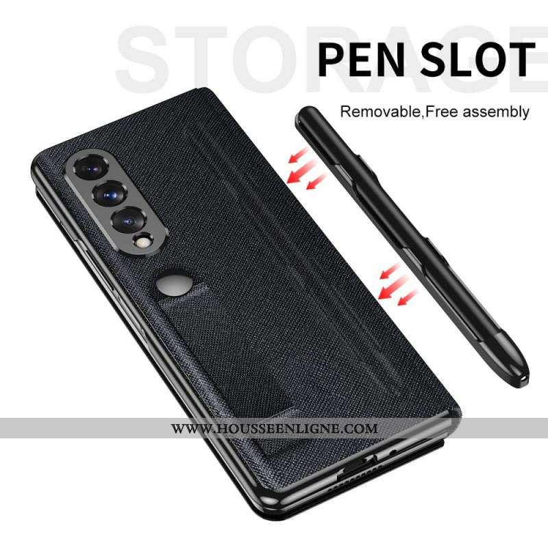 Flip Cover Samsung Galaxy Z Fold 3 5G Miroir Porte-Stylet et Sangle