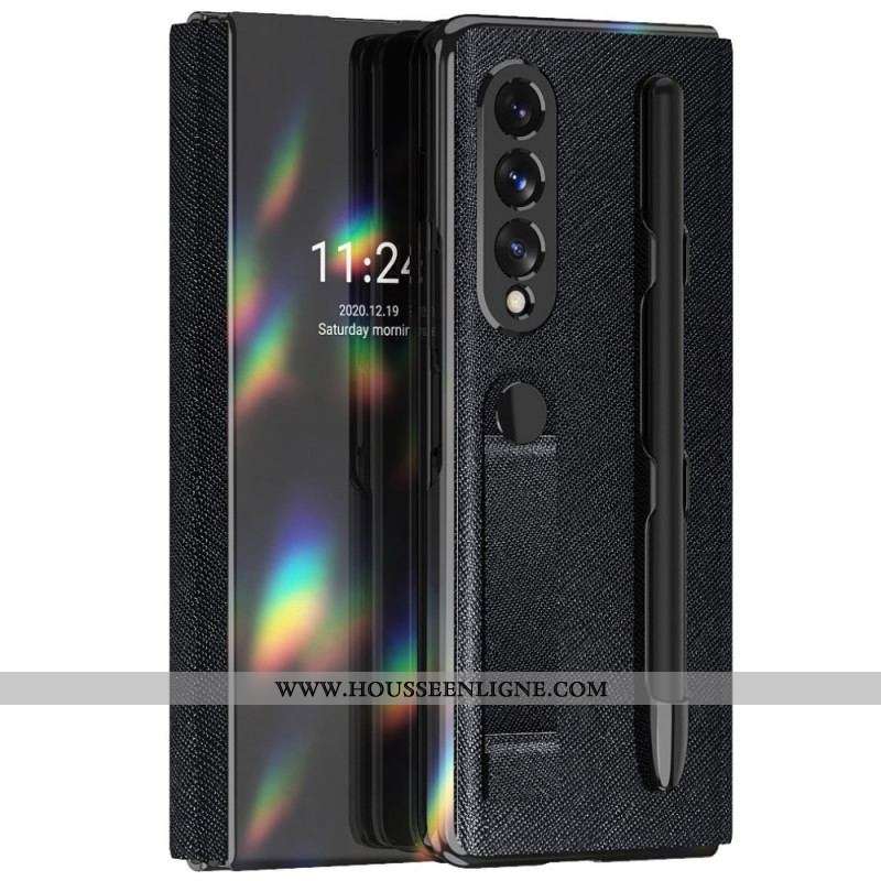 Flip Cover Samsung Galaxy Z Fold 3 5G Miroir Porte-Stylet et Sangle
