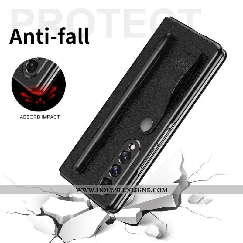 Flip Cover Samsung Galaxy Z Fold 3 5G Style Cuir Litchi Porte-Stylet et Sangle