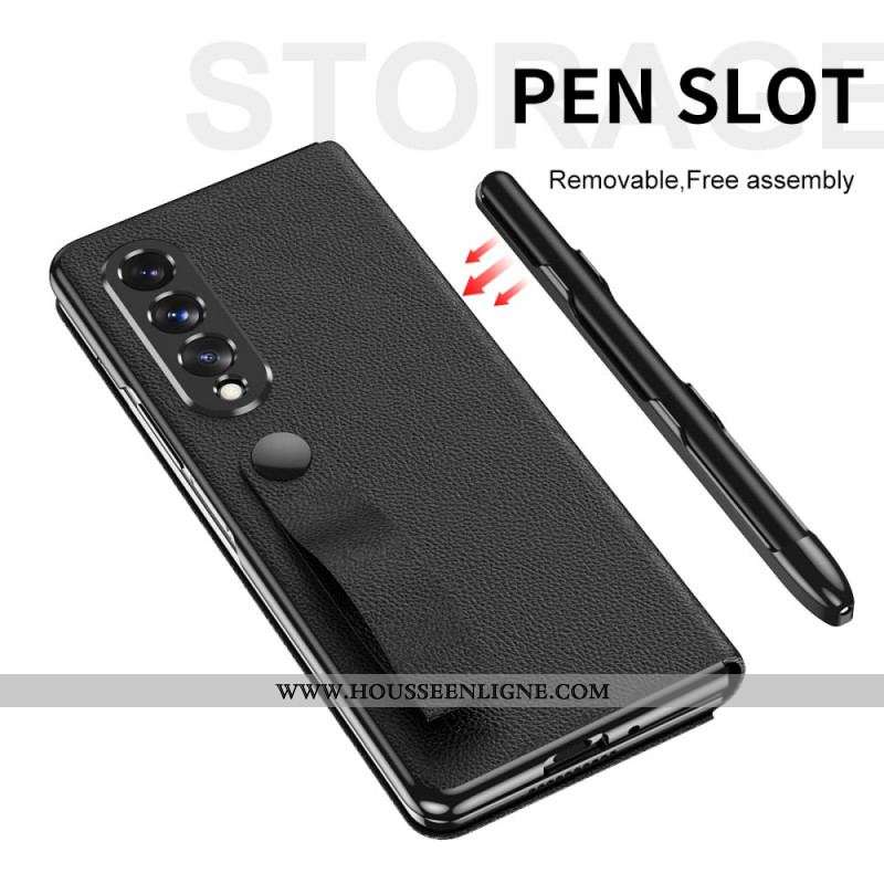 Flip Cover Samsung Galaxy Z Fold 3 5G Style Cuir Litchi Porte-Stylet et Sangle