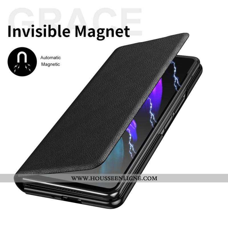 Flip Cover Samsung Galaxy Z Fold 3 5G Style Cuir Litchi Porte-Stylet et Sangle