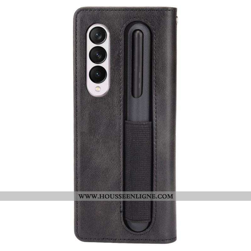 Flip Cover Samsung Galaxy Z Fold 4 Rétro Rangment à Stylet