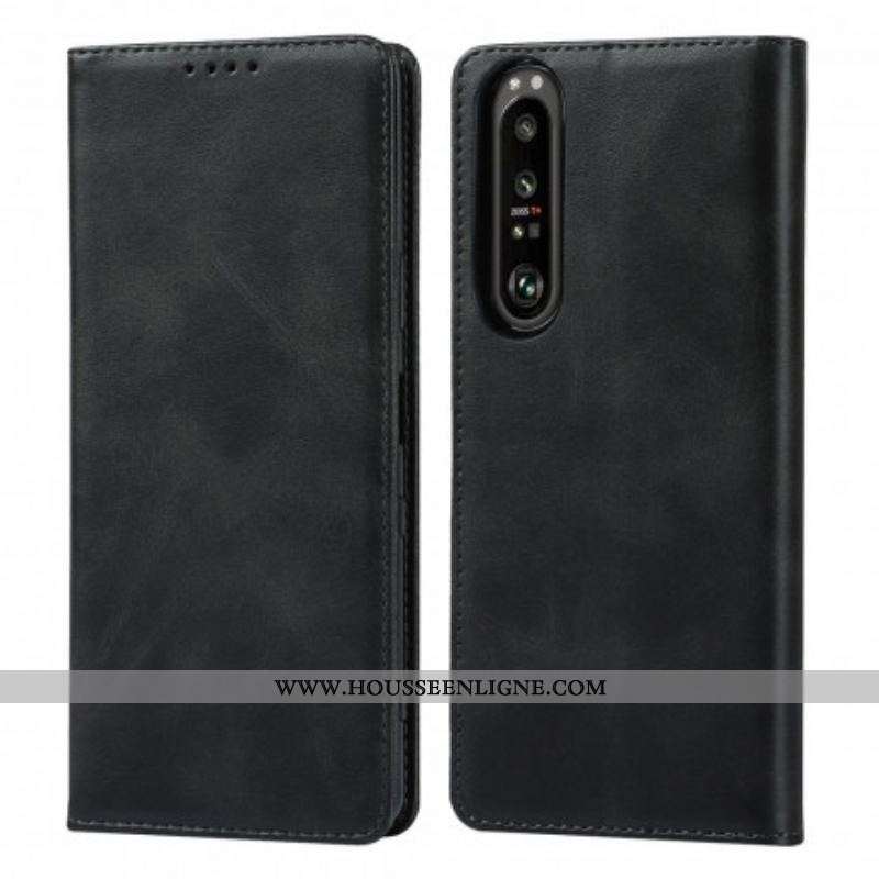 Flip Cover Sony Xperia 1 III Cuir Véritable Classique