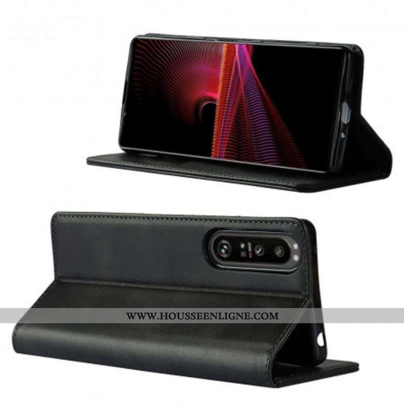 Flip Cover Sony Xperia 1 III Cuir Véritable Classique