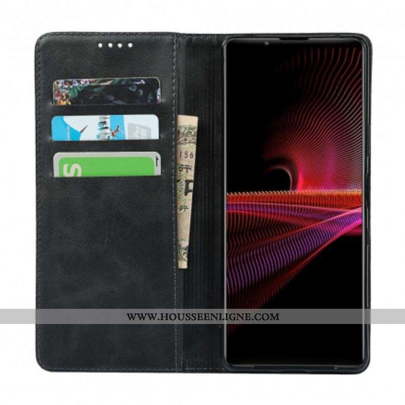 Flip Cover Sony Xperia 1 III Cuir Véritable Classique
