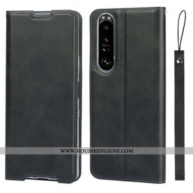Flip Cover Sony Xperia 1 III Simili Cuir Classe à Lanière