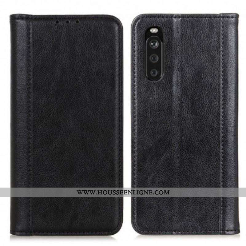 Flip Cover Sony Xperia 10 III Cuir Litchi Fendu Élégance