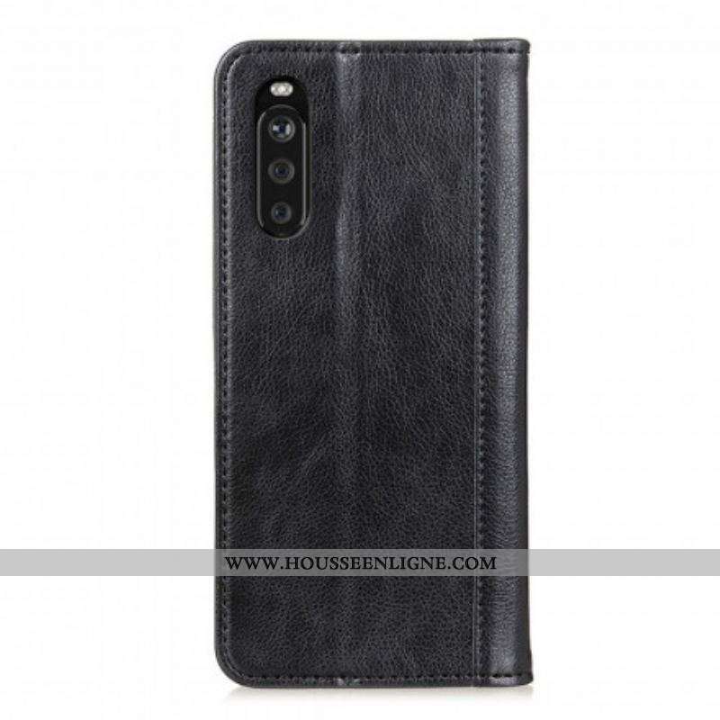 Flip Cover Sony Xperia 10 III Cuir Litchi Fendu Élégance