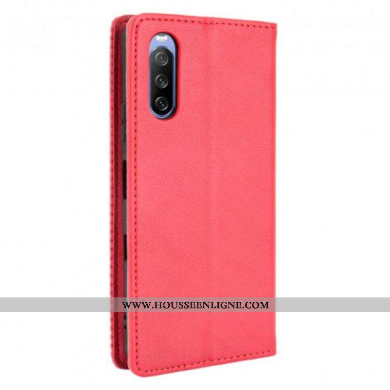 Flip Cover Sony Xperia 10 III Effet Cuir Vintage Stylisé