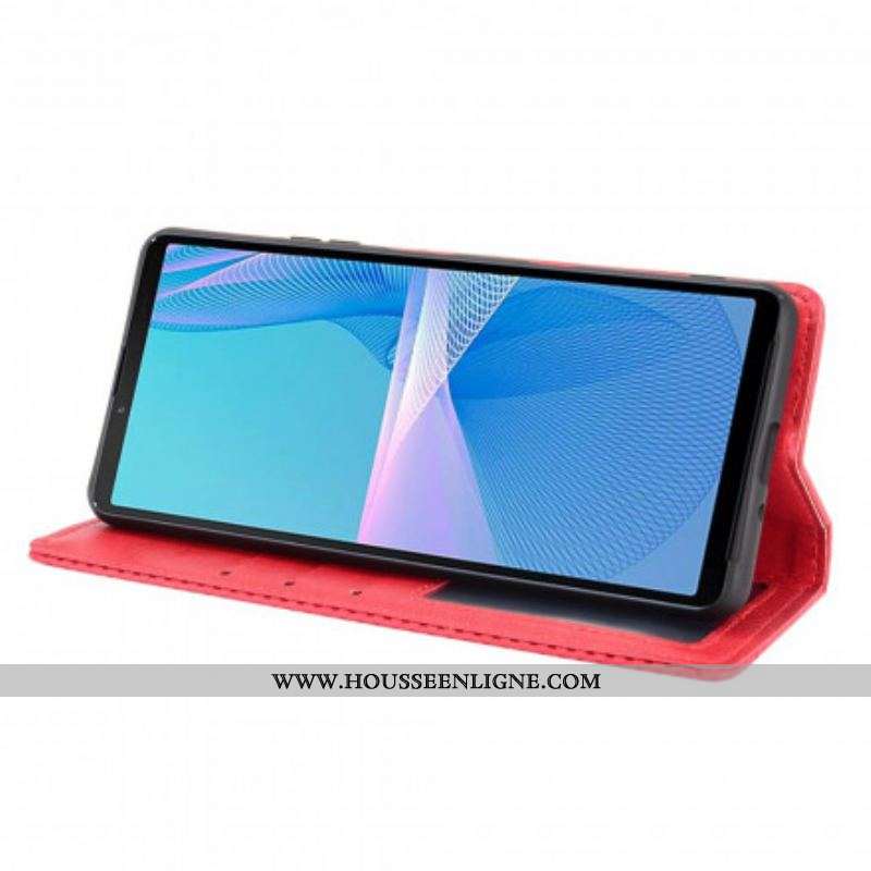 Flip Cover Sony Xperia 10 III Effet Cuir Vintage Stylisé