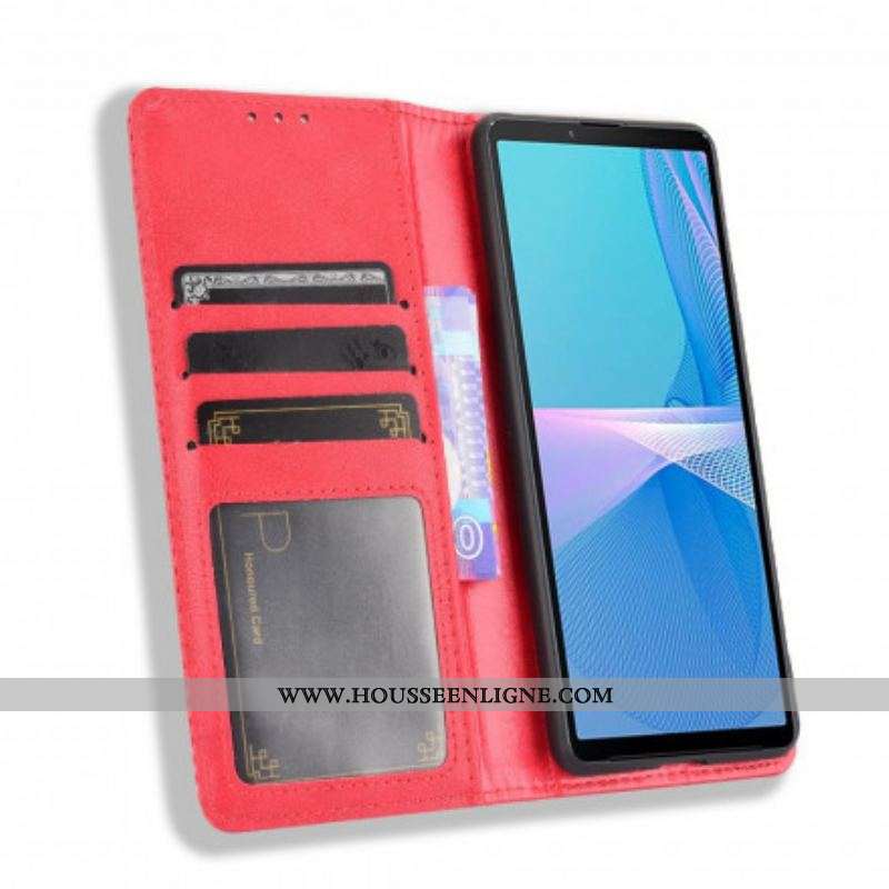 Flip Cover Sony Xperia 10 III Effet Cuir Vintage Stylisé
