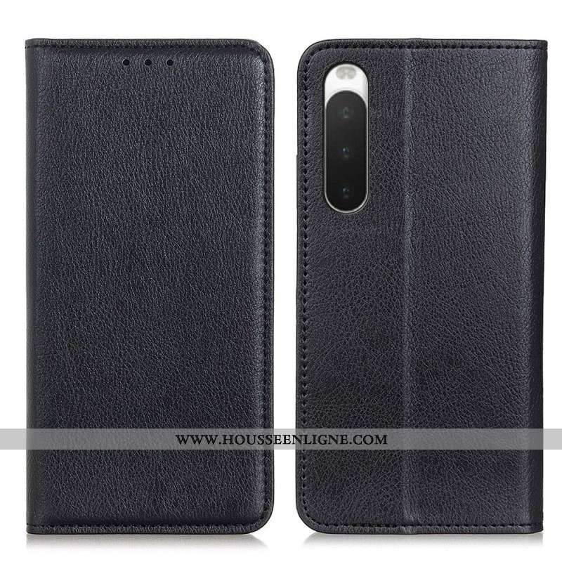 Flip Cover Sony Xperia 10 IV Cuir Fendu Litchi