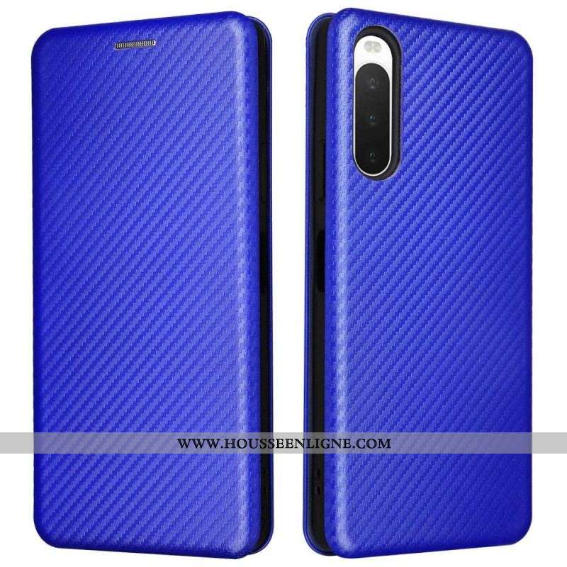 Flip Cover Sony Xperia 10 IV Texture Fibre Carbone