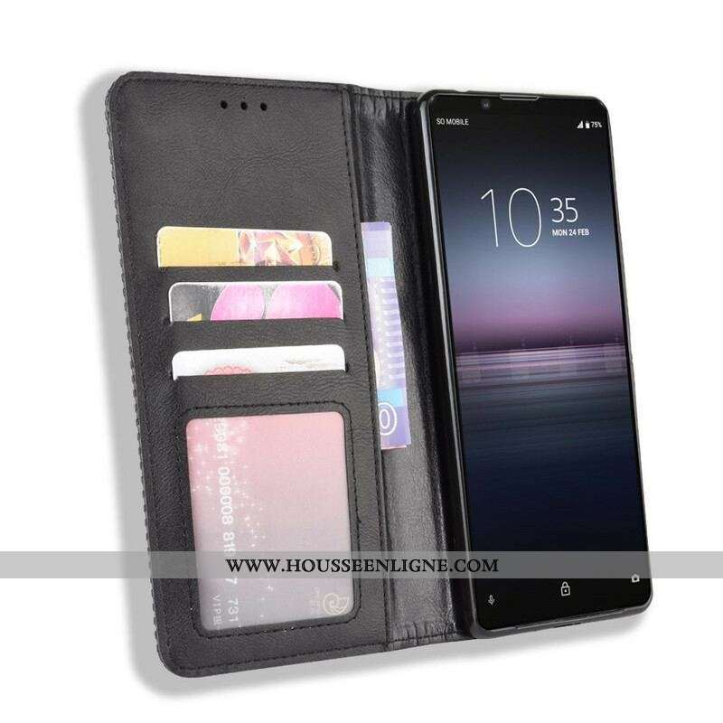 Flip Cover Sony Xperia 5 II Effet Cuir Vintage Stylisé