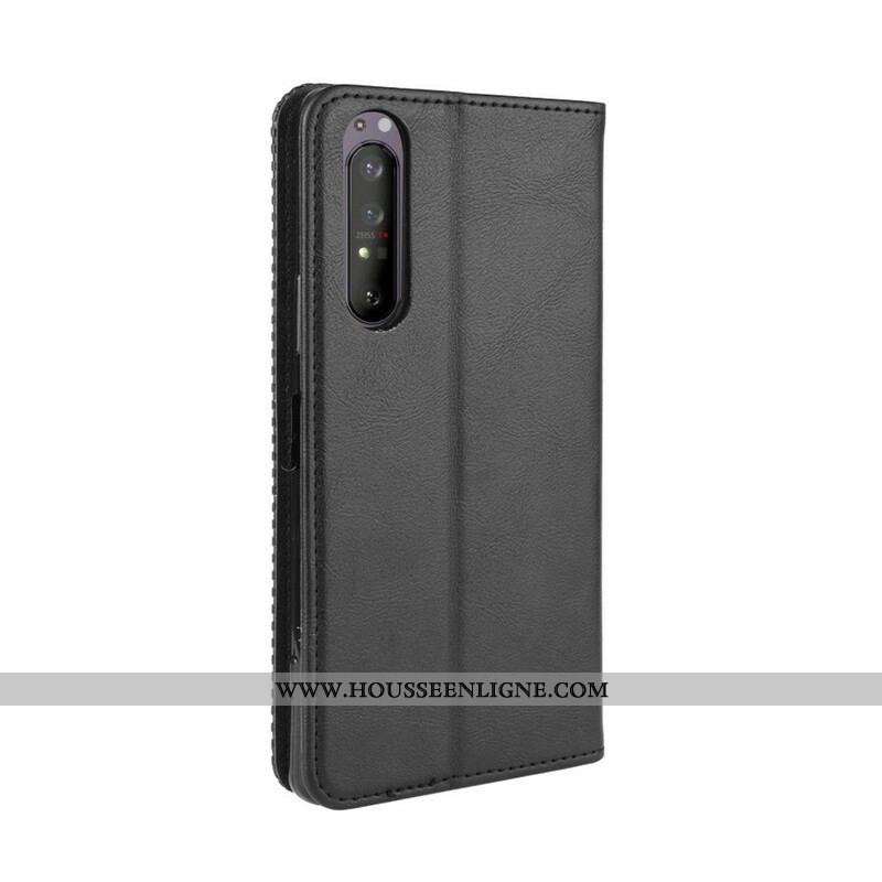 Flip Cover Sony Xperia 5 II Effet Cuir Vintage Stylisé
