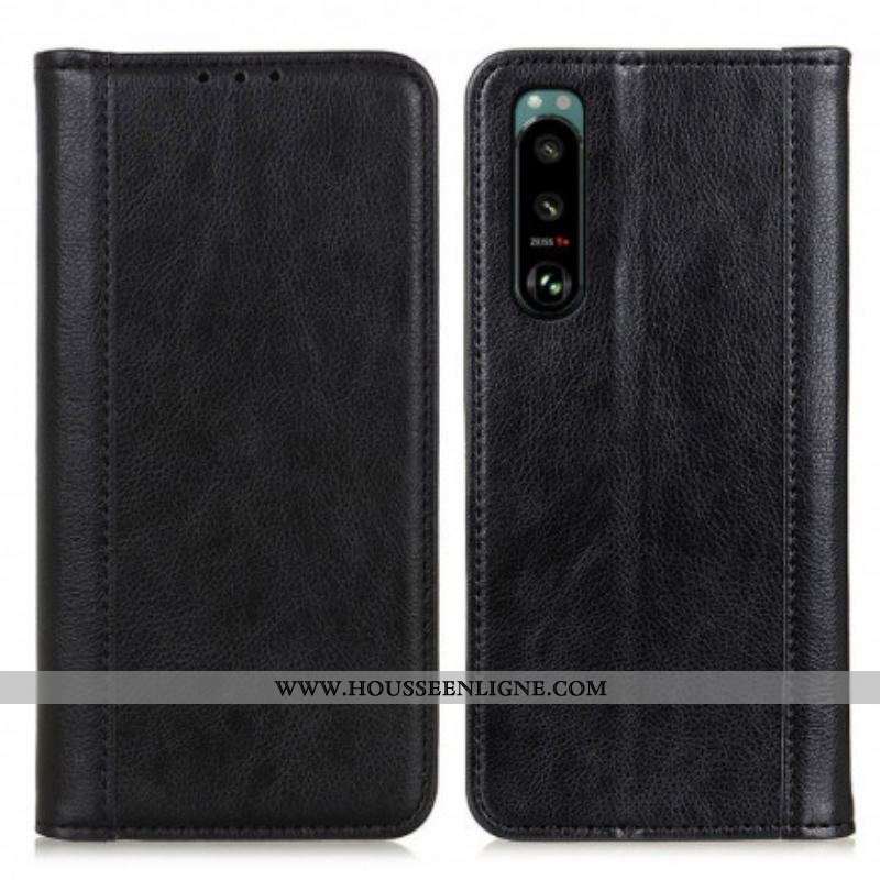 Flip Cover Sony Xperia 5 III Cuir Litchi Fendu Classique