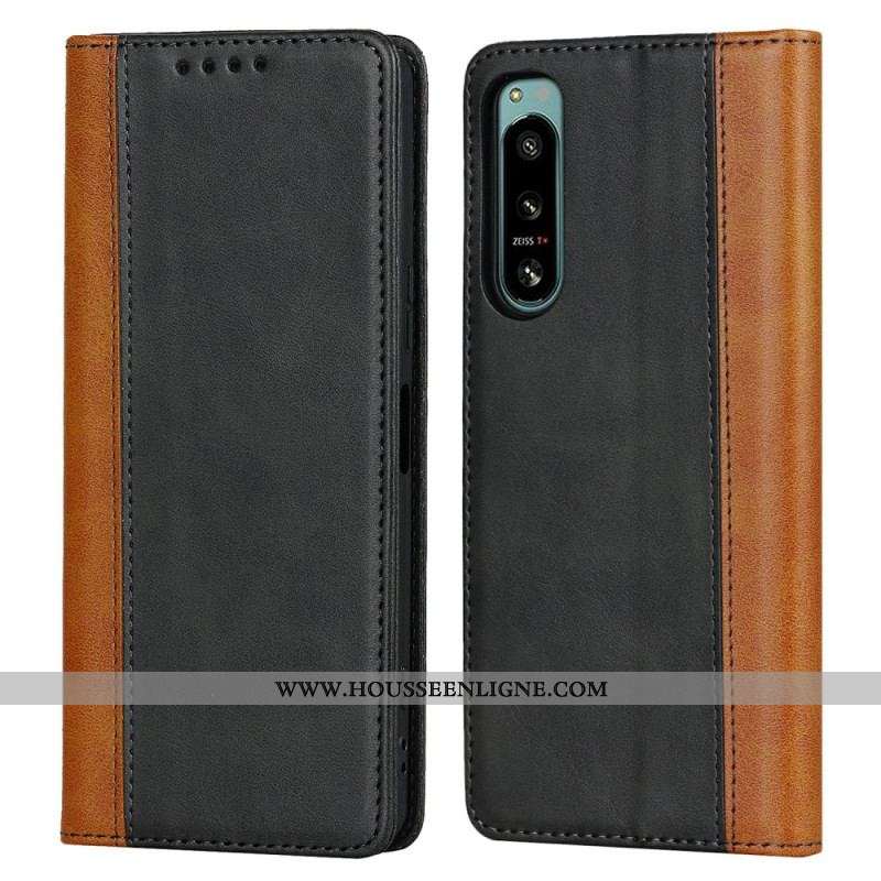 Flip Cover Sony Xperia 5 IV Bicolore Effet Cuir